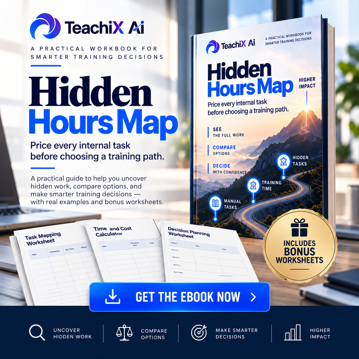 Hidden Hours Map workbook with task mapping, time and cost, and decision planning worksheets